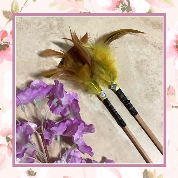 🌸 2PC HAIR PIECE FEATHER BLING LACE CHOPSTICKS BOHO CHIC BOHEMIAN TRIBAL EARTH - Picture 9 of 9